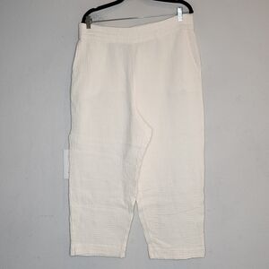 Soft Surroundings Seersucker Cream Pull On Crop Pants Cotton Women's Size XL